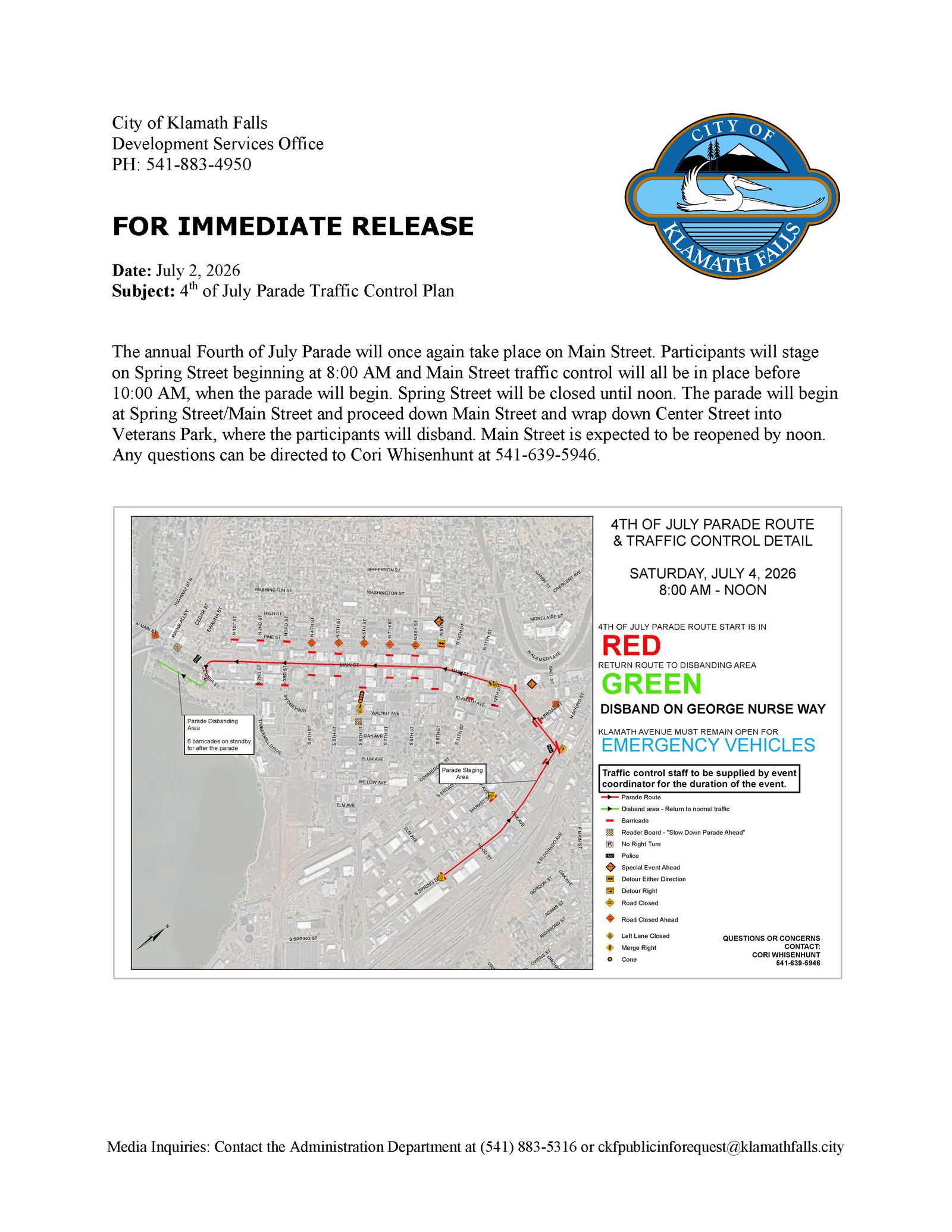 Press Release   4th of July Parade Traffic Control Plan