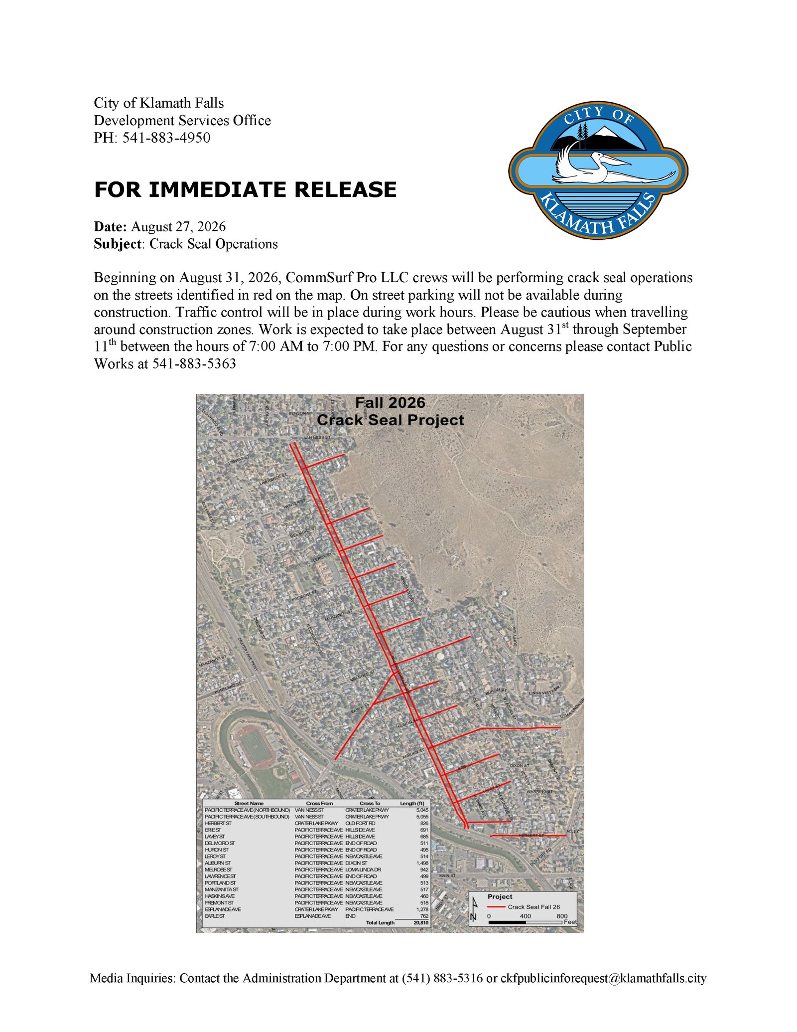 Press Release   Crack Seal Operations Pacific Terrace