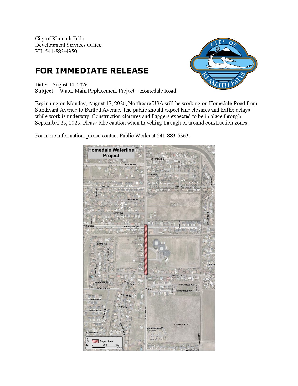 Press Release   Homedale Watermain