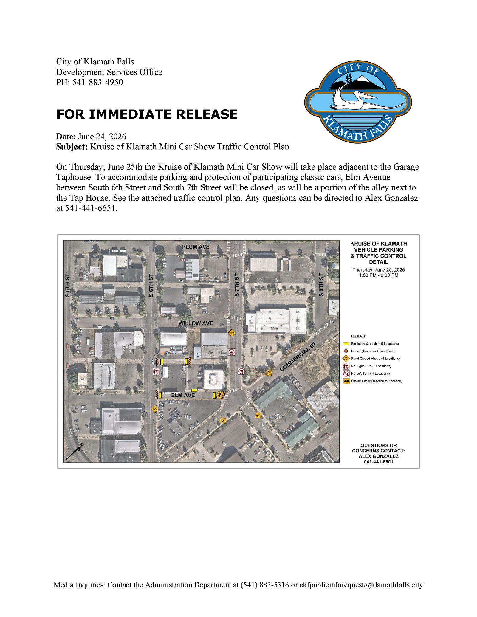 Press Release   Kruise of Klamath Mini Car Show Traffic Control Plan