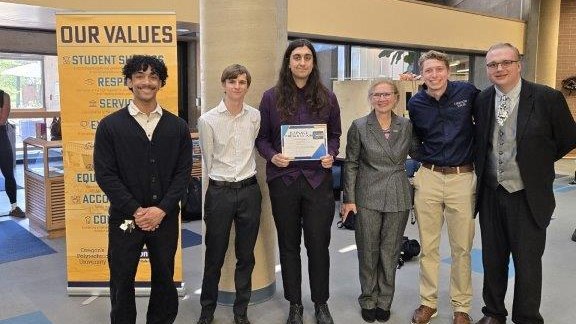 Depths team — co-first place, Best Presentation: Kayleb Cook, Chris Grende, Ethan Chinander, Parker Fagen, Theo Gwynn, with Dean Neslihan Alp