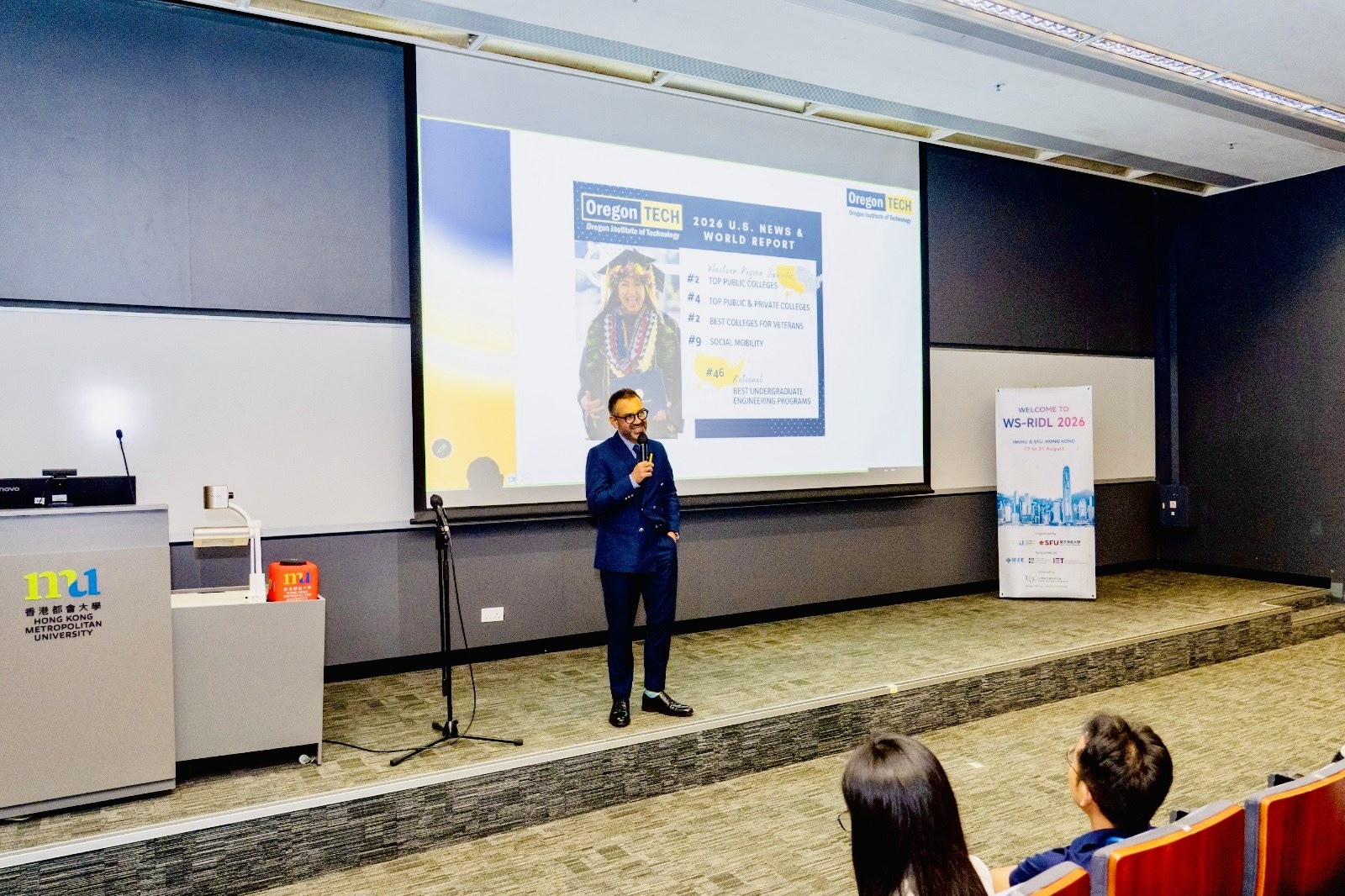 Professor KC Santosh presenting about Oregon Tech at Hong Kong AI workshop