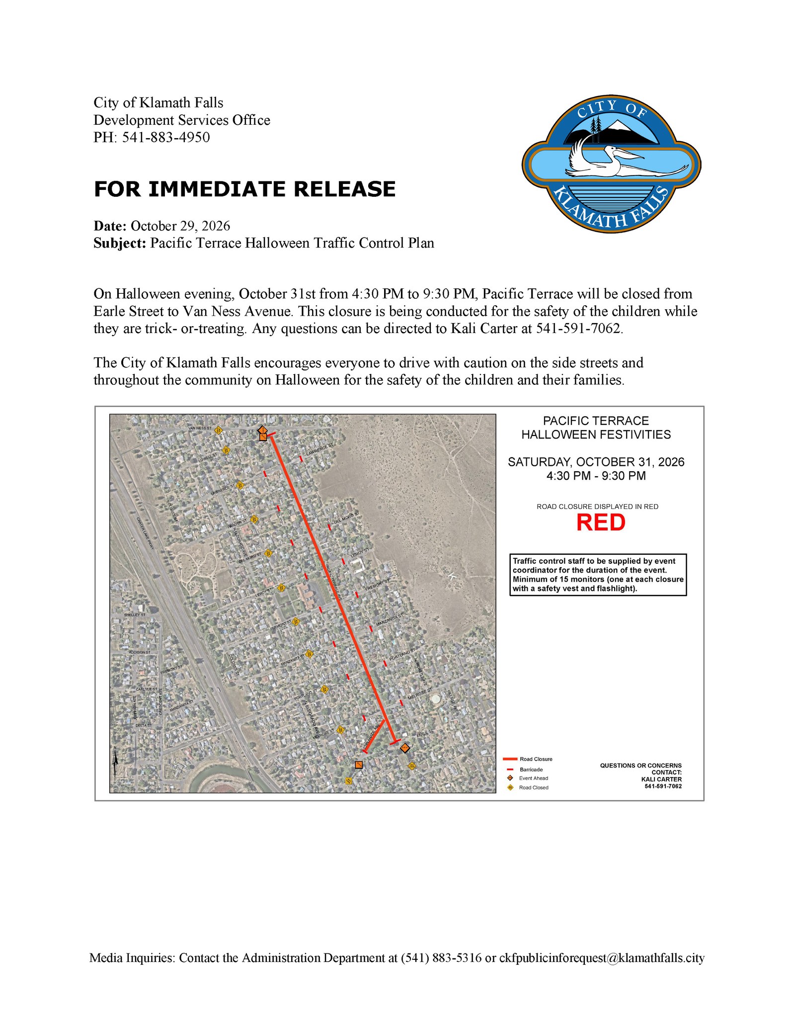 Press Release   Pacific Terrace Halloween Traffic Control Plan