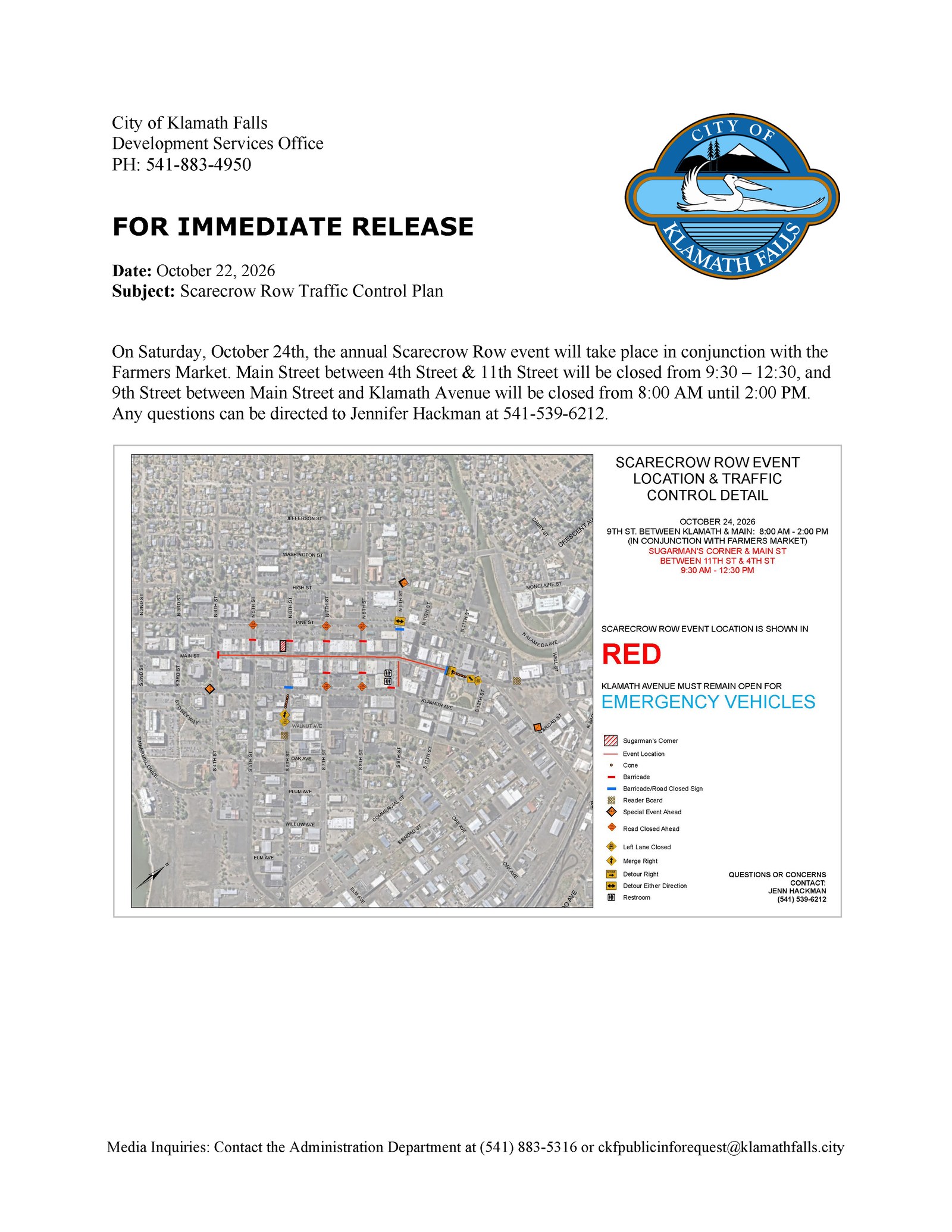 Press Release   Scarecrow Row Traffic Control Plan