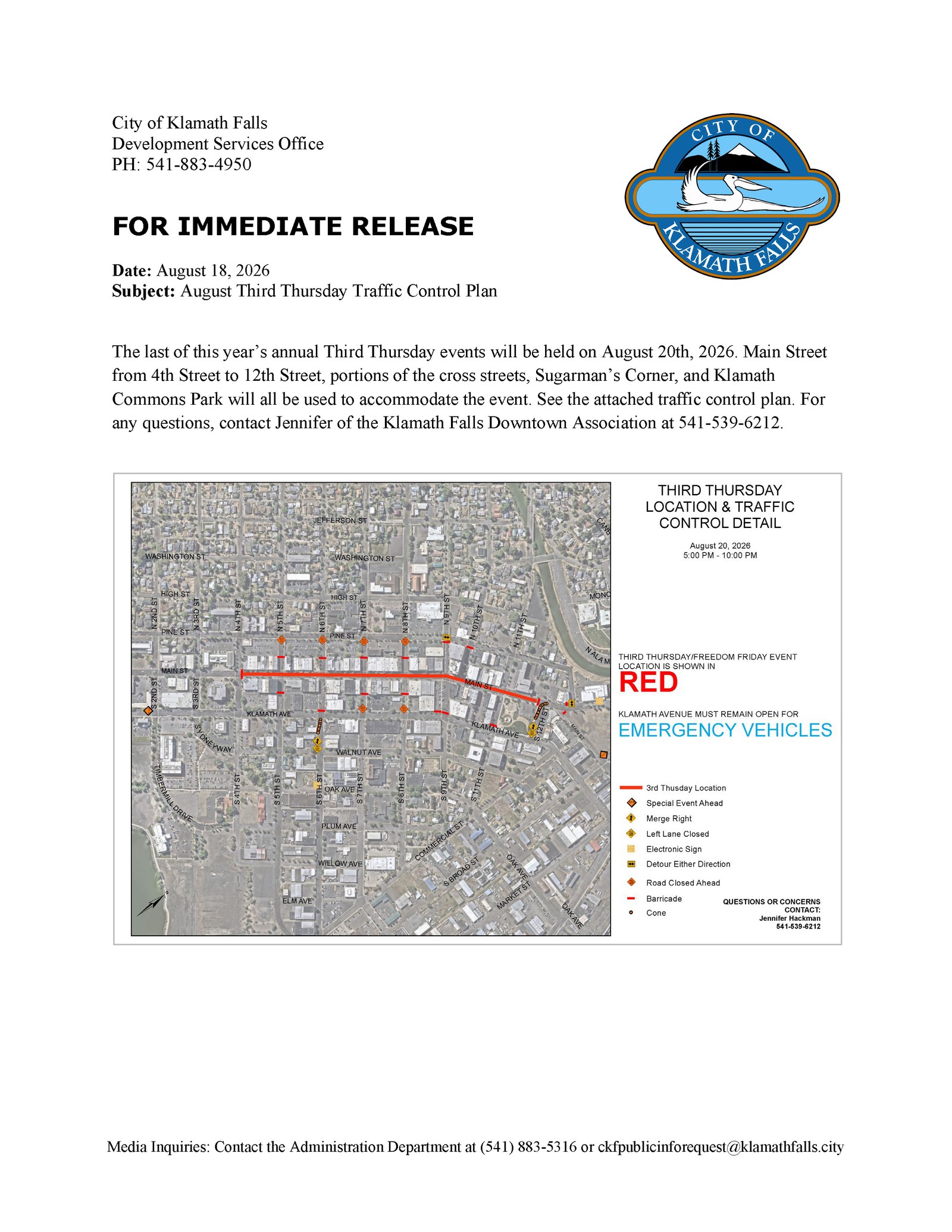Press Release   Third Thursday Traffic Control Plan   August