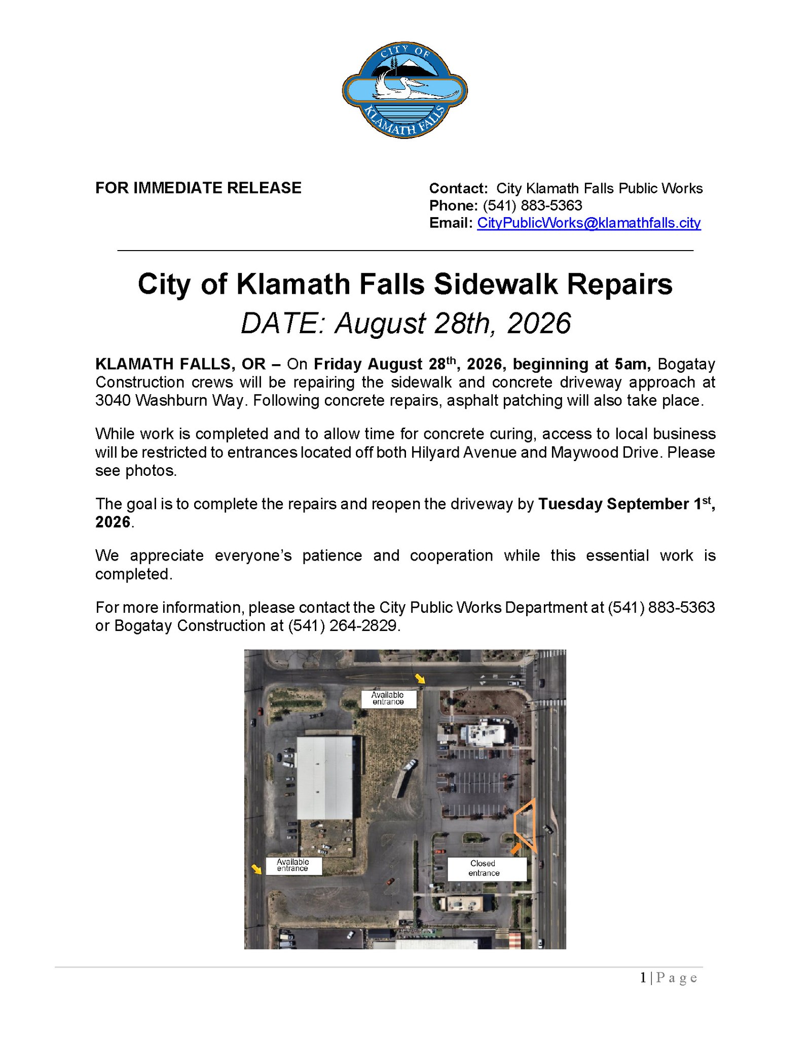 Press Release   Washburn Sidewalk Repair