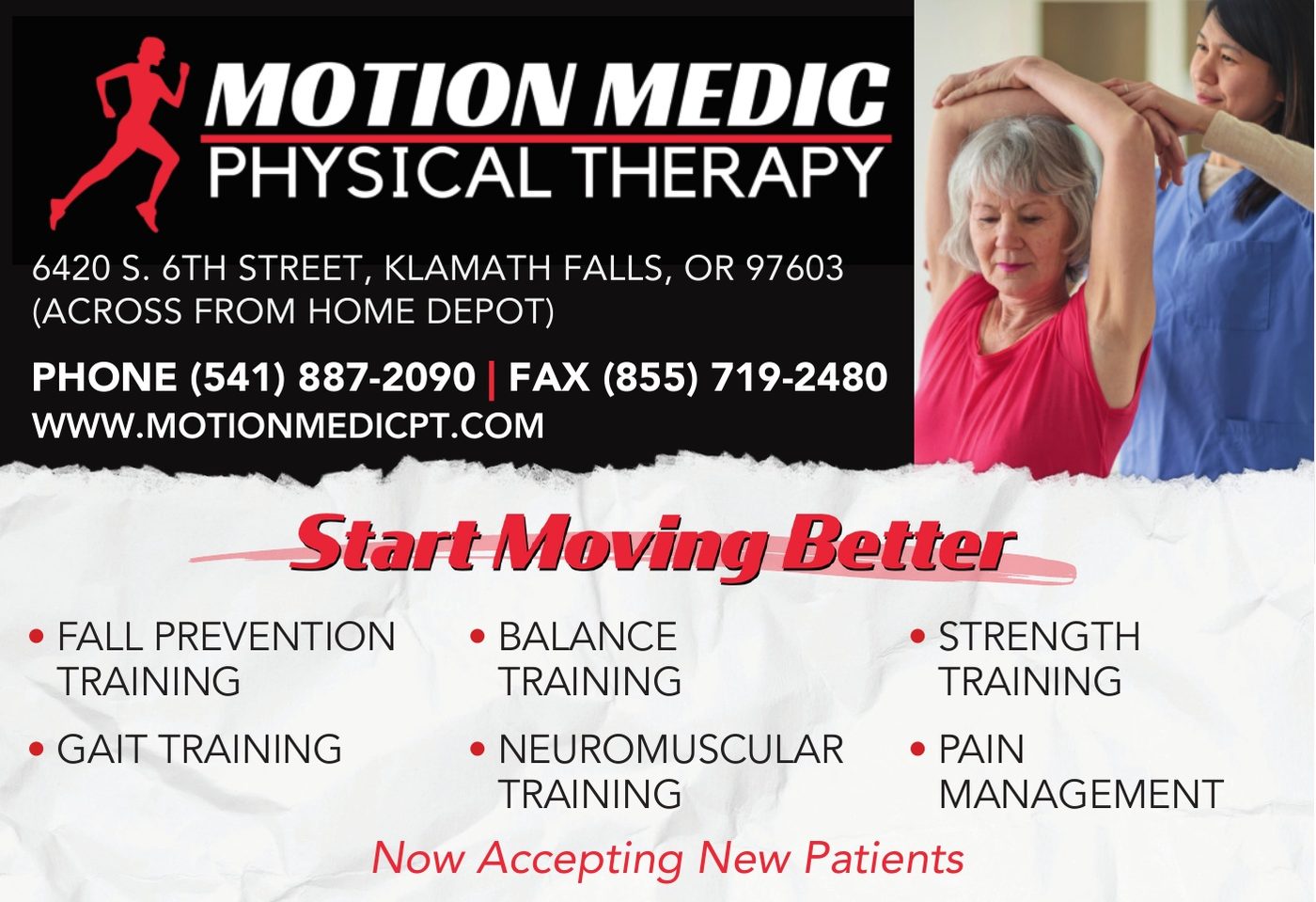 Motion Medic Physical Therapy advertisement in Klamath Living
