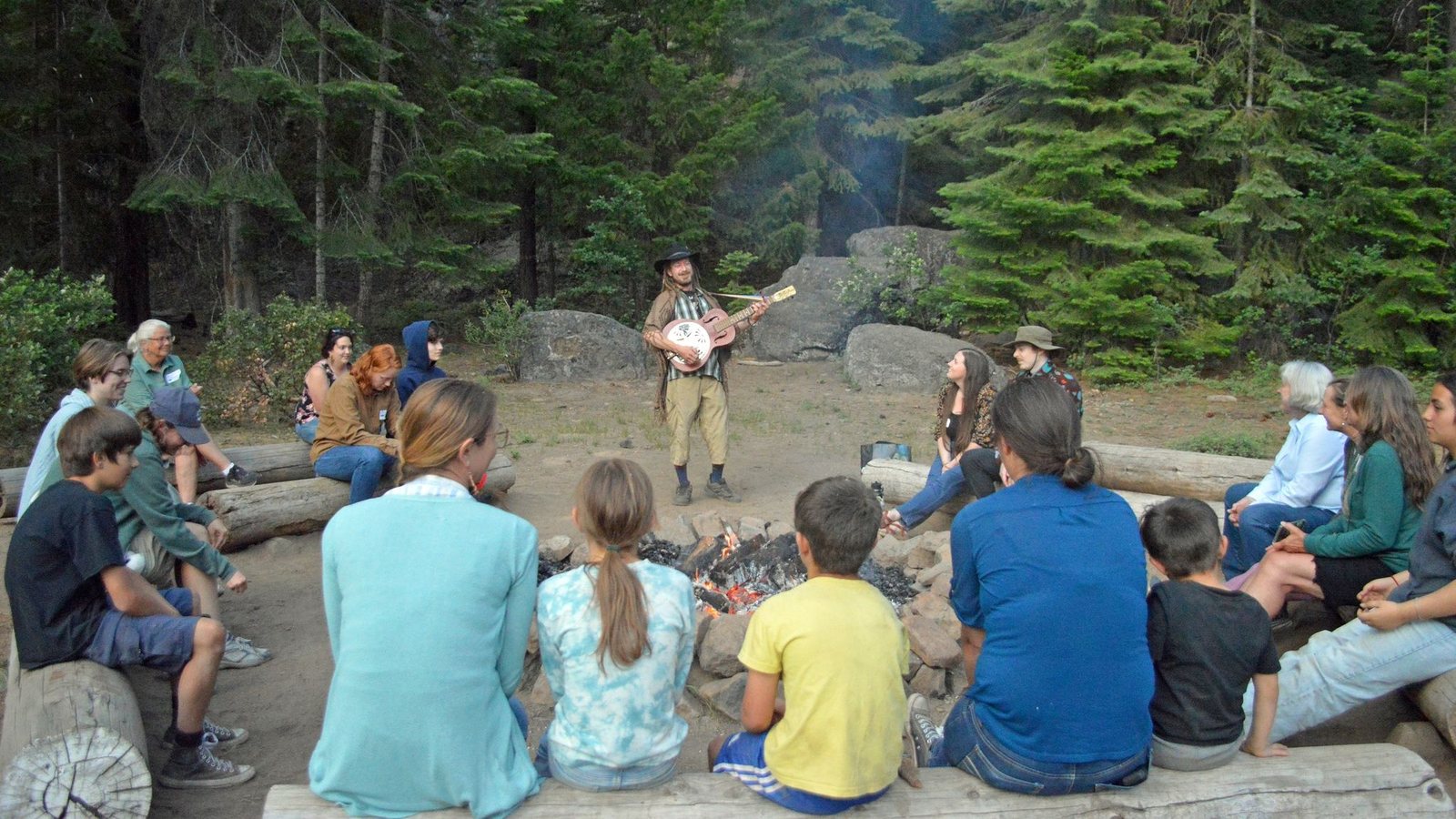 Current instructor Sam shares his musicianship with all those in attendance. His calm demeanor can help set the tone at what can sometimes be rowdy campfire circles.