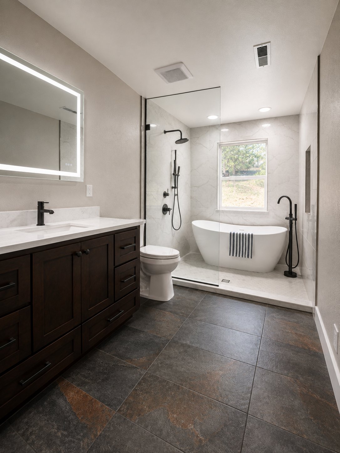 Bathroom remodel: vanity, soaking tub and walk-in shower