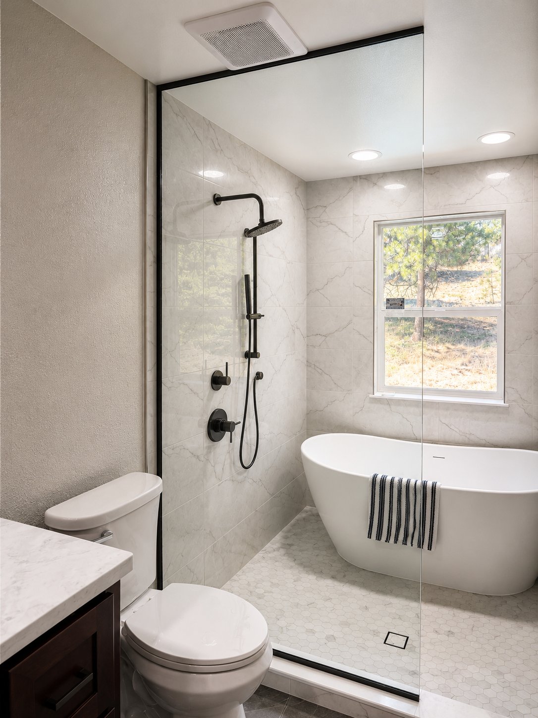 Bathroom remodel: glass-enclosed shower and soaking tub